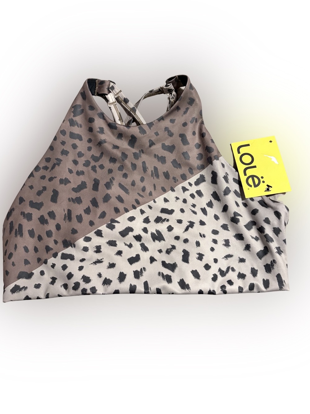 NWT LOLË Burst Up High Neck Two-Tone Strappy Sports Bra Leopard Print-S, M, L